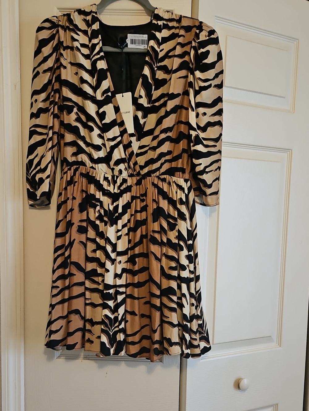 Women’s Beige and Black Zebra Print V-Neck Dress